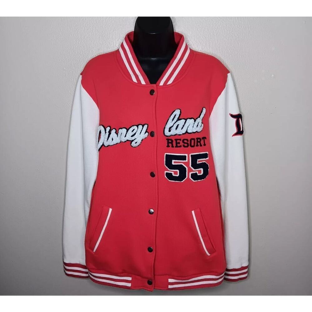 Disney Parks Women's XL Bomber Jacket Varsity Letterman’s Mickey Mouse Snaps Red - Picture 2 of 4